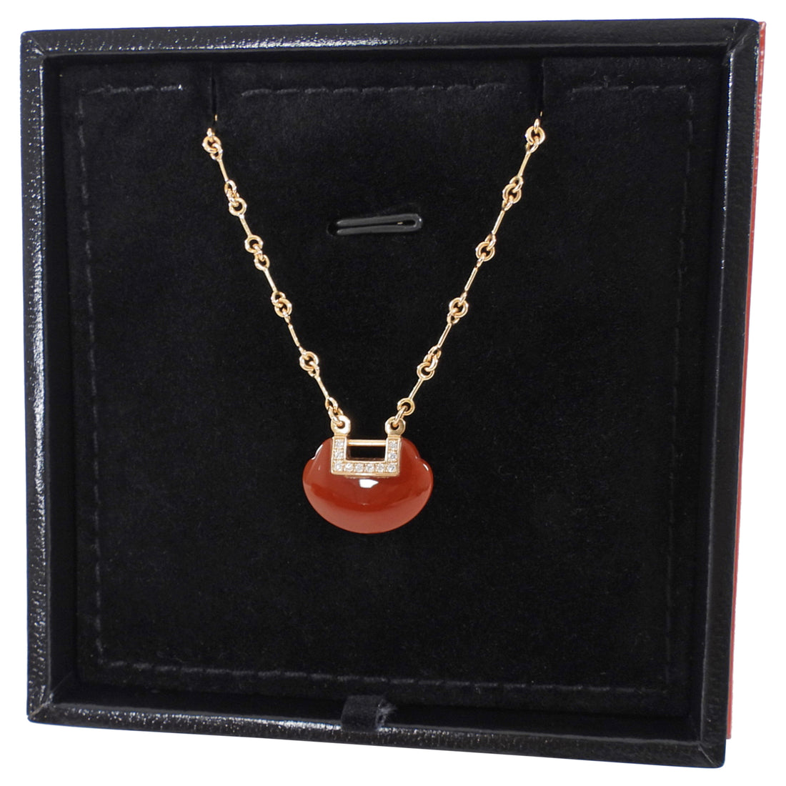 Qeelin Yu Yi Small 18k Rose Gold Diamond Red Agate Necklace