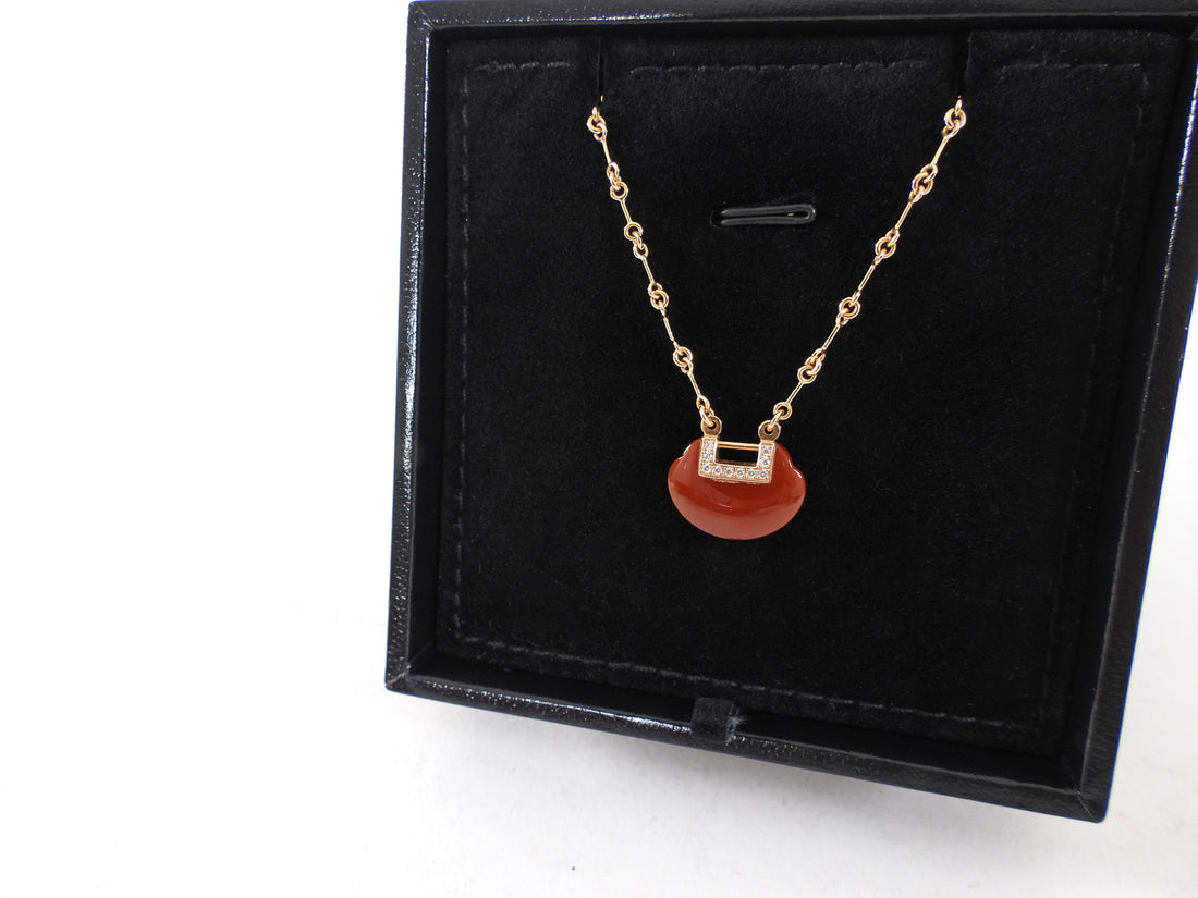 Qeelin Yu Yi Small 18k Rose Gold Diamond Red Agate Necklace