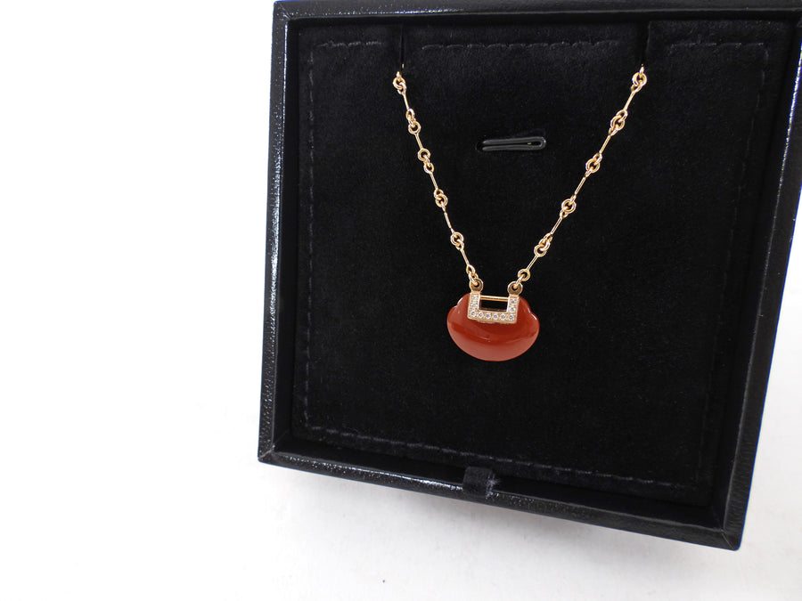 Qeelin Yu Yi Small 18k Rose Gold Diamond Red Agate Necklace