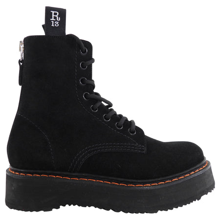 R13 Black Suede Single Stack Lace Up Boots - 37 / 7