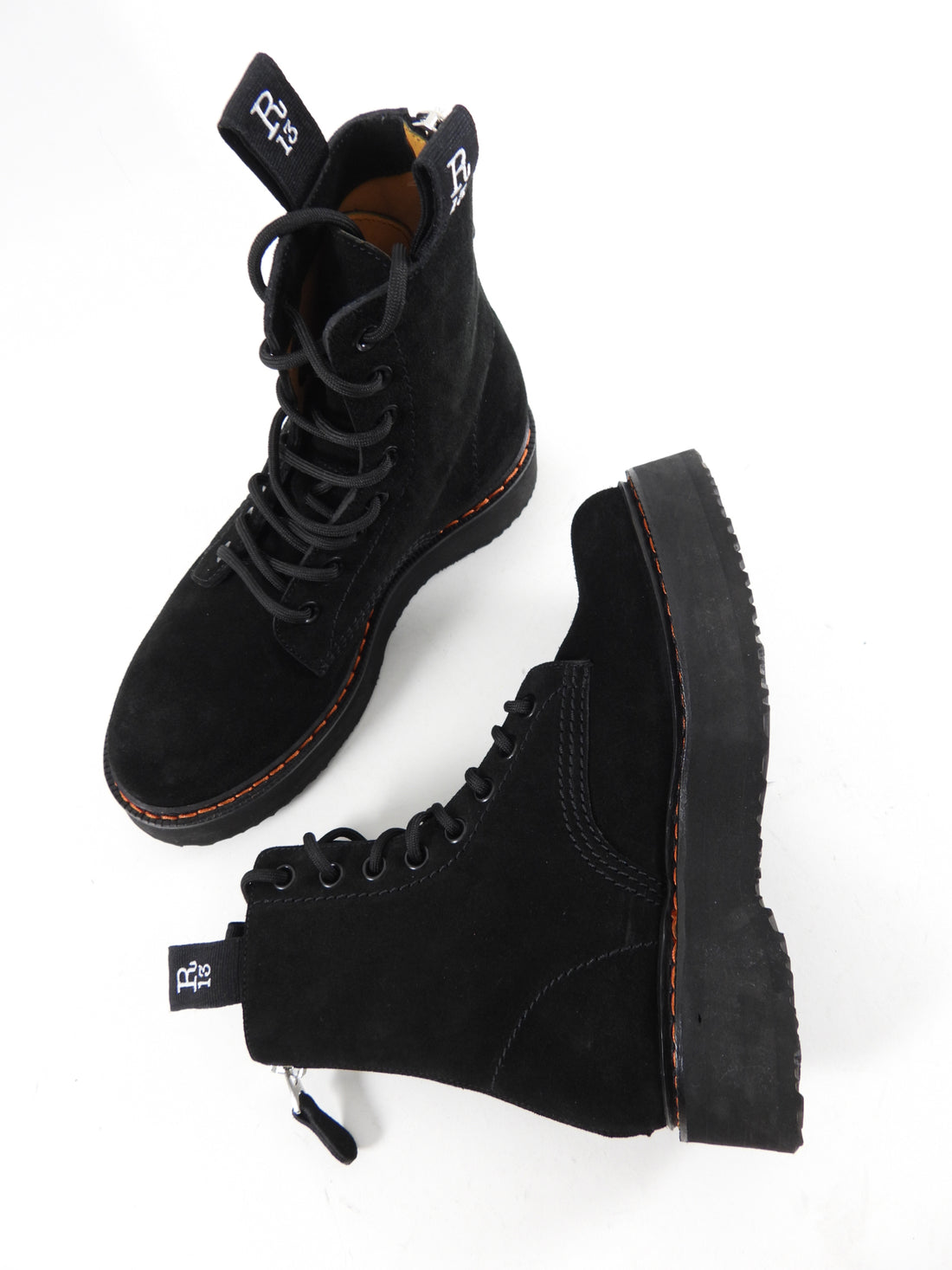 R13 Black Suede Single Stack Lace Up Boots - 37 / 7