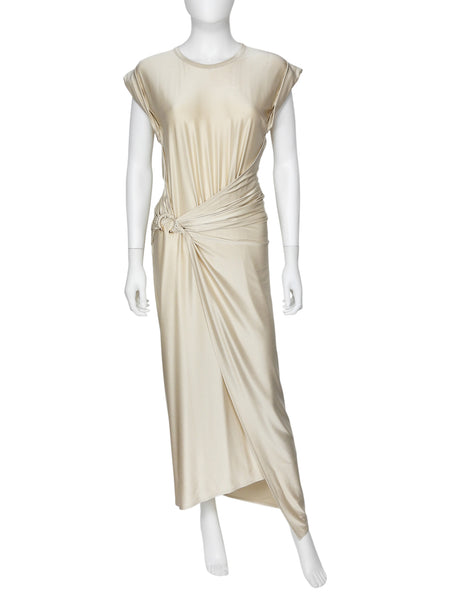 Rabanne Light Beige Pierce Jersey Long Wrap Gown - 38 FR