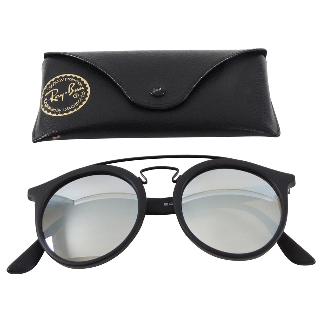Ray Ban RB 4256 Matte Black Metal Round Double Bridge Gatsby Sunglasses - L