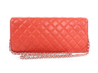 Chanel Red Lambskin Quilted Leather East West Accordion Wallet on Chain Bag