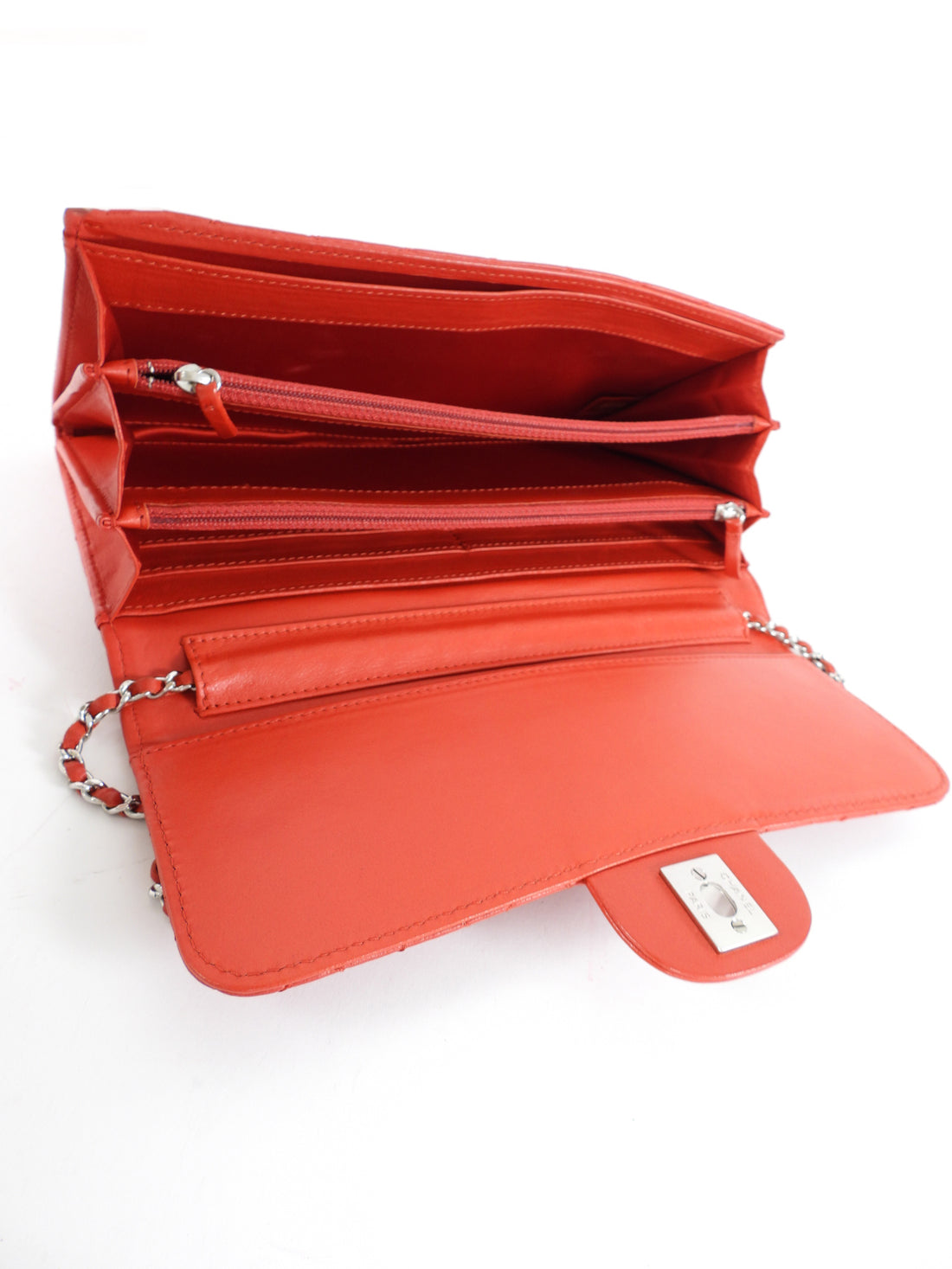 Chanel Red Lambskin Quilted Leather East West Accordion Wallet on Chain Bag