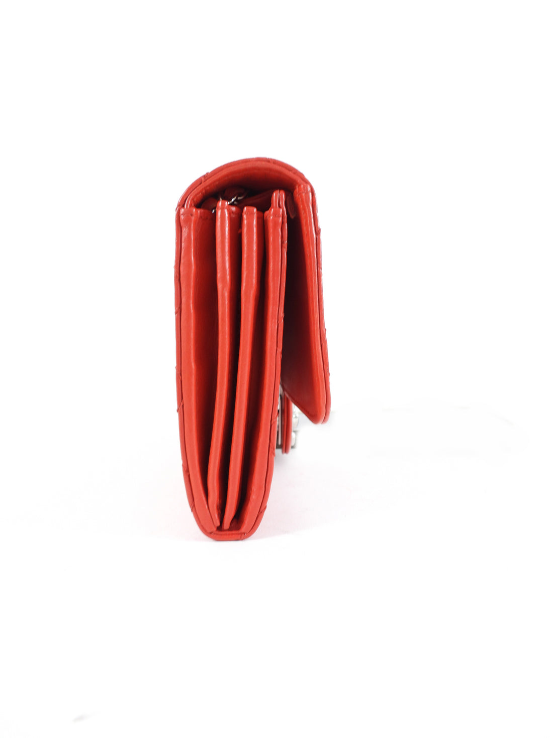 Chanel Red Lambskin Quilted Leather East West Accordion Wallet on Chain Bag