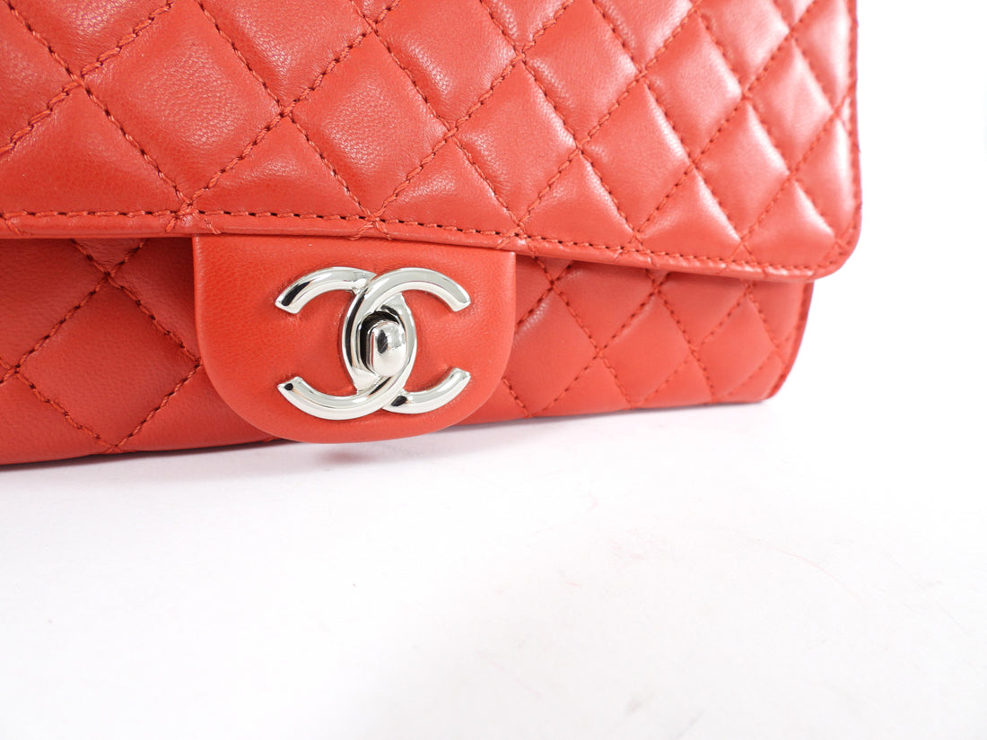 Chanel Red Lambskin Quilted Leather East West Accordion Wallet on Chain Bag