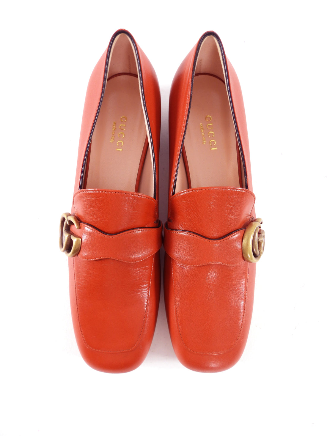 Gucci Marmont Rust Leather Block Heel Loafers - 37.5