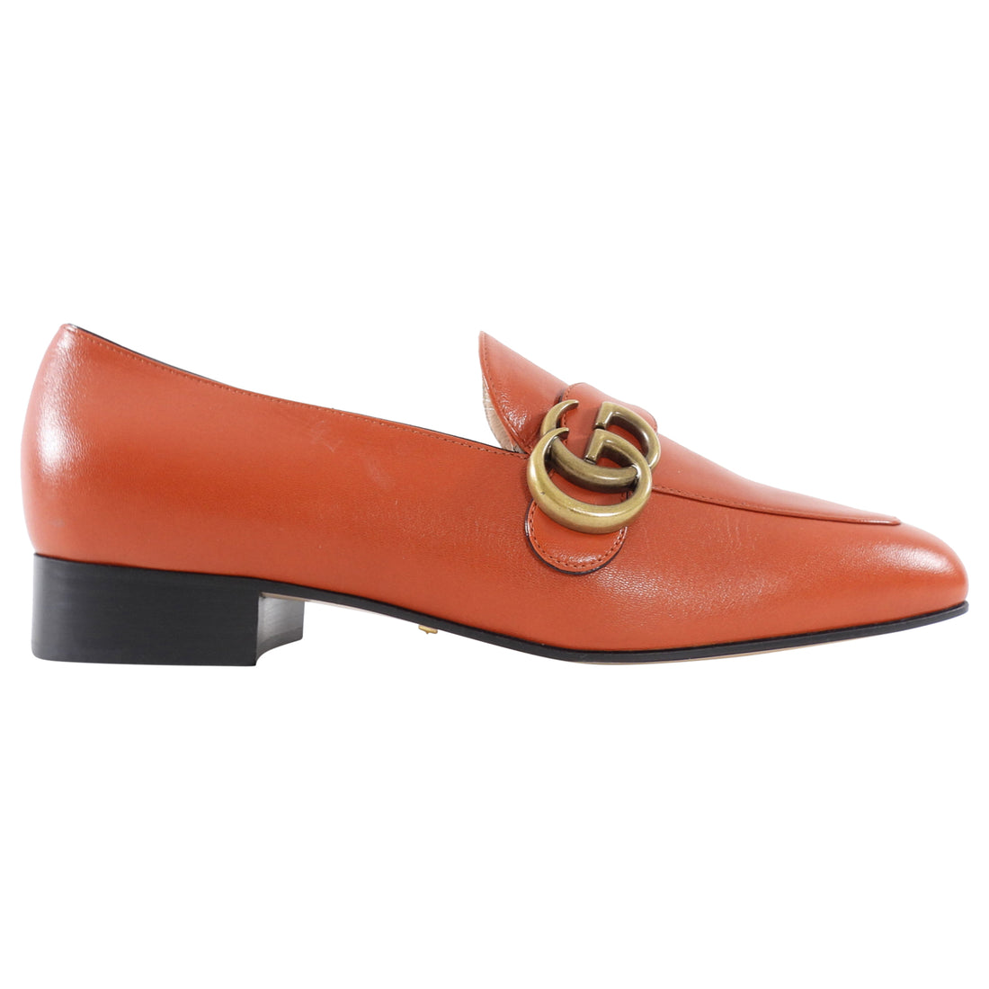Gucci Marmont Rust Leather Block Heel Loafers - 37.5