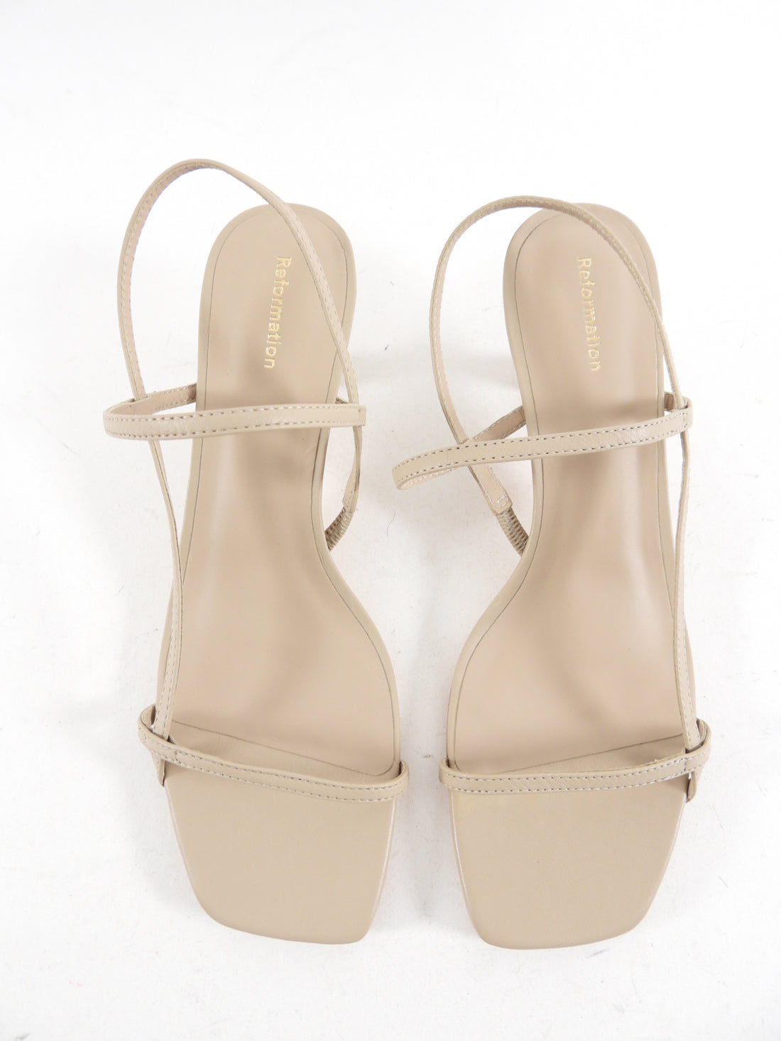 Reformation Light Taupe / Beige Strappy Leather Heel Sandals - 7