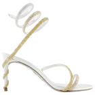 Rene Caovilla White Leather Gold Ombre Strass Embellished Open Toe Margot Sandals - 37