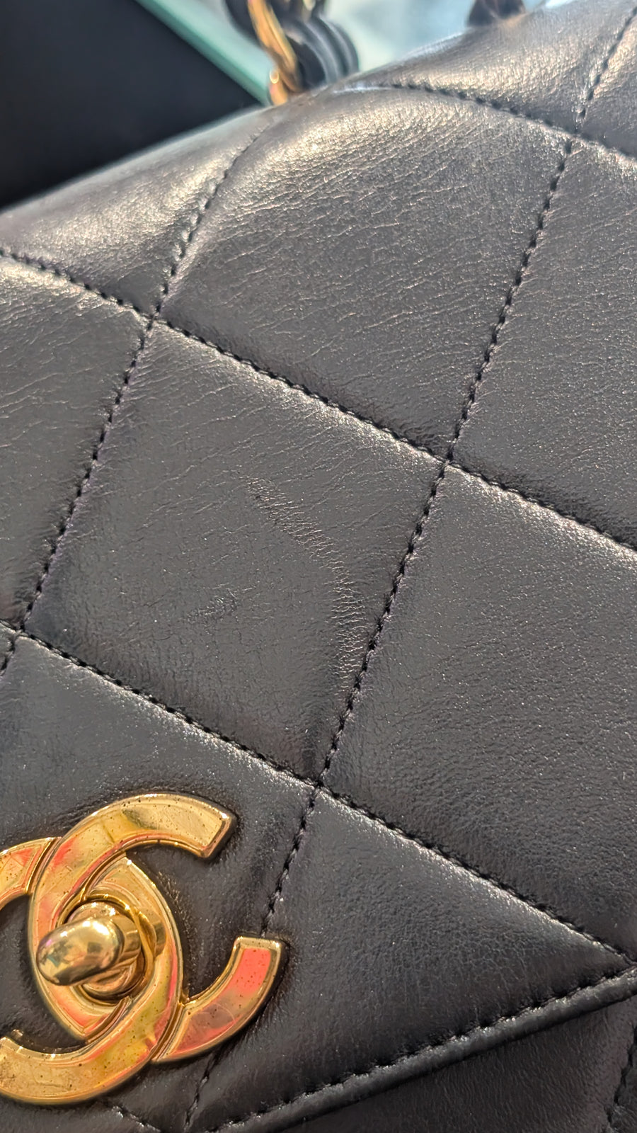 Chanel Vintage 1994 Black Leather Medium Kelly Top Handle Flap Bag