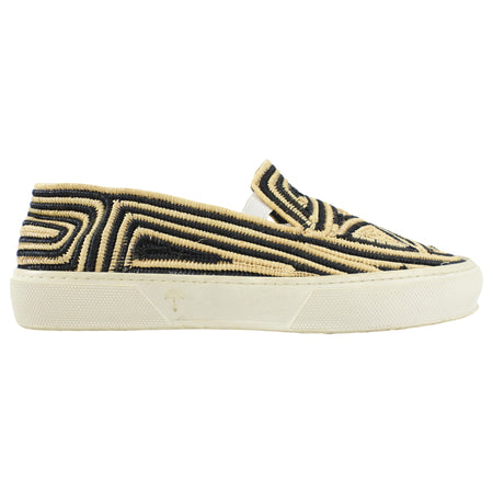 Robert Clergerie Black and Natural Raffia Woven Slip-On Sneakers - 40