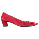 Roger Vivier Red Suede Belle Vivier Mini Chain Trim Block Heel Pumps - 37