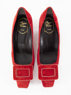 Roger Vivier Red Suede Belle Vivier Mini Chain Trim Block Heel Pumps - 37