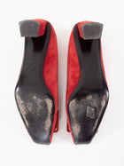 Roger Vivier Red Suede Belle Vivier Mini Chain Trim Block Heel Pumps - 37