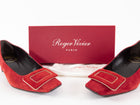 Roger Vivier Red Suede Belle Vivier Mini Chain Trim Block Heel Pumps - 37