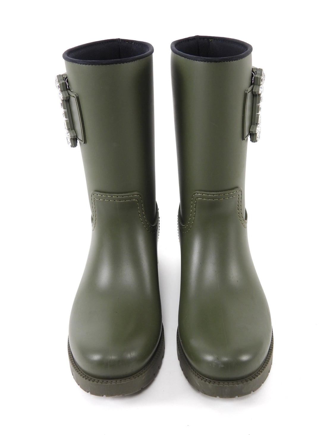 Roger Vivier Green Tempete Viv Strass Crystal Rubber Rain Boots - 38 (Fits 7)