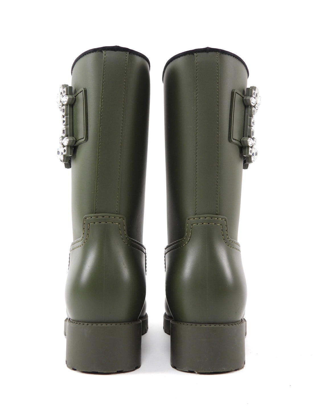 Roger Vivier Green Tempete Viv Strass Crystal Rubber Rain Boots - 38 (Fits 7)