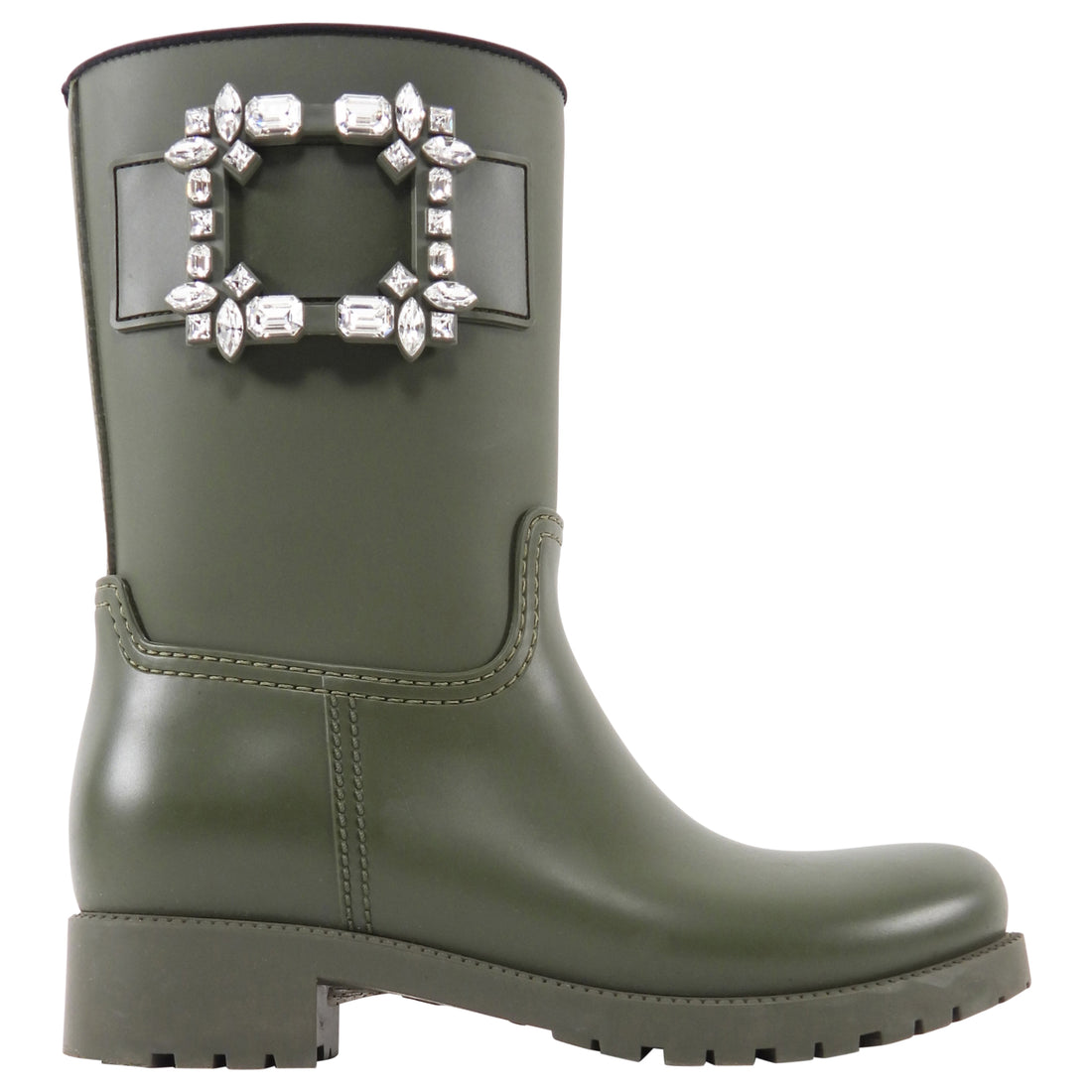 Roger Vivier Green Tempete Viv Strass Crystal Rubber Rain Boots - 38 (Fits 7)
