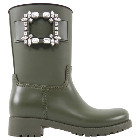Roger Vivier Green Tempete Viv Strass Crystal Rubber Rain Boots - 38 (Fits 7)
