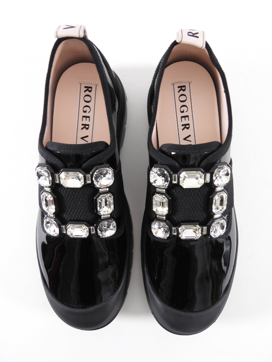 Roger Vivier Black Patent Crystal Walky Viv Loafer Shoes - 39.5