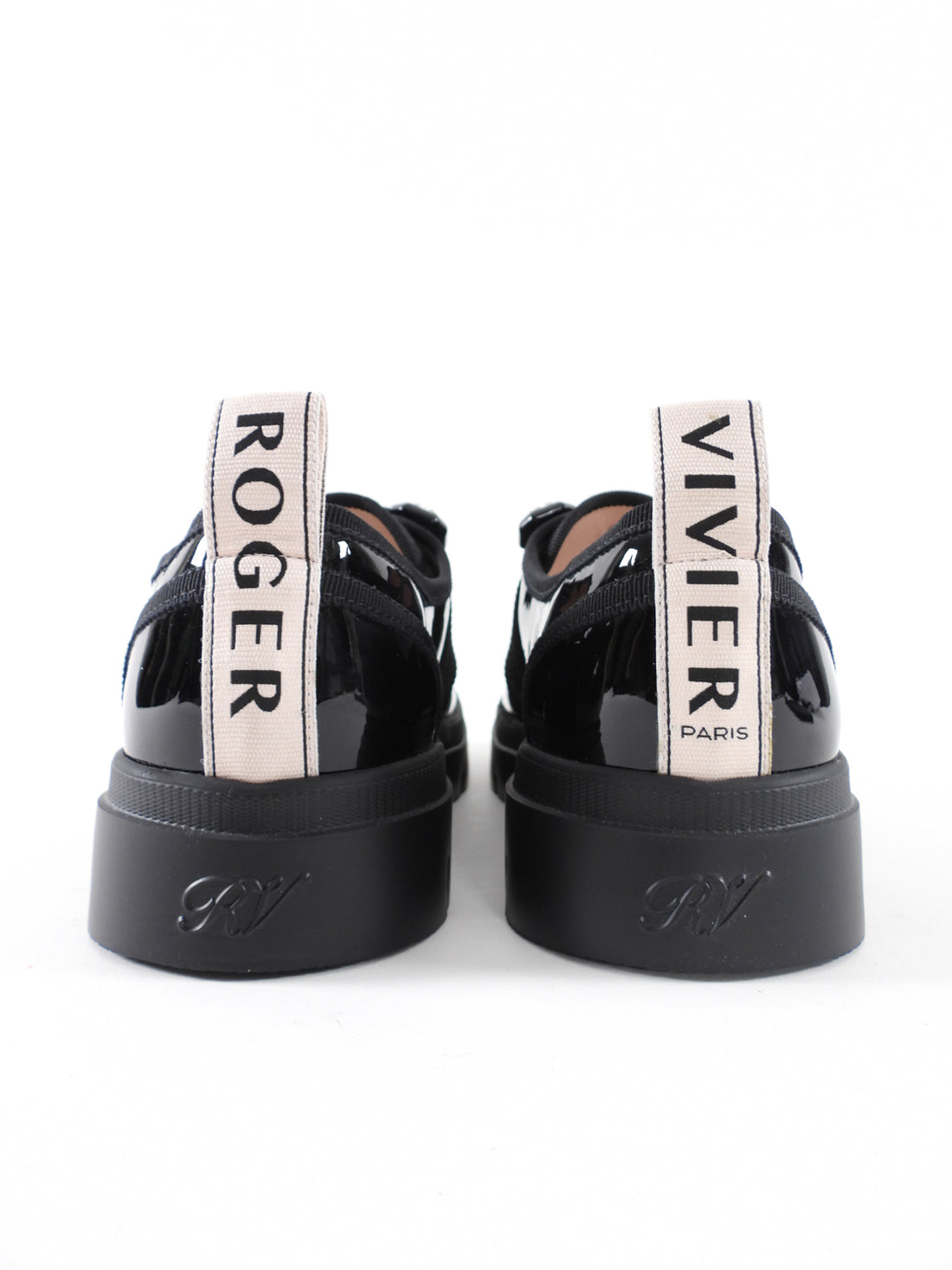 Roger Vivier Black Patent Crystal Walky Viv Loafer Shoes - 39.5