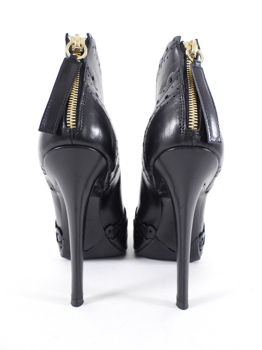 Roger Vivier Black Leather Lace Up Peep Brogue Heels - 41