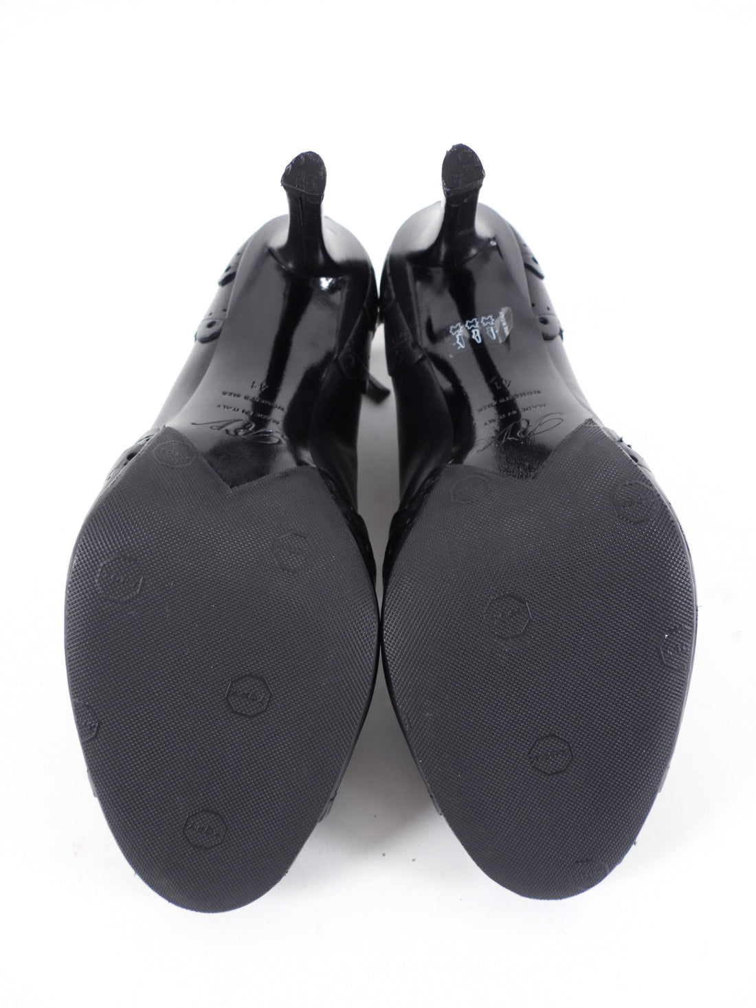 Roger Vivier Black Leather Lace Up Peep Brogue Heels - 41