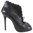 Roger Vivier Black Leather Lace Up Peep Brogue Heels - 41