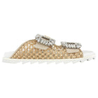 Roger Vivier Slidy Viv Raffia Strass Sandals Neutral Biege - 36