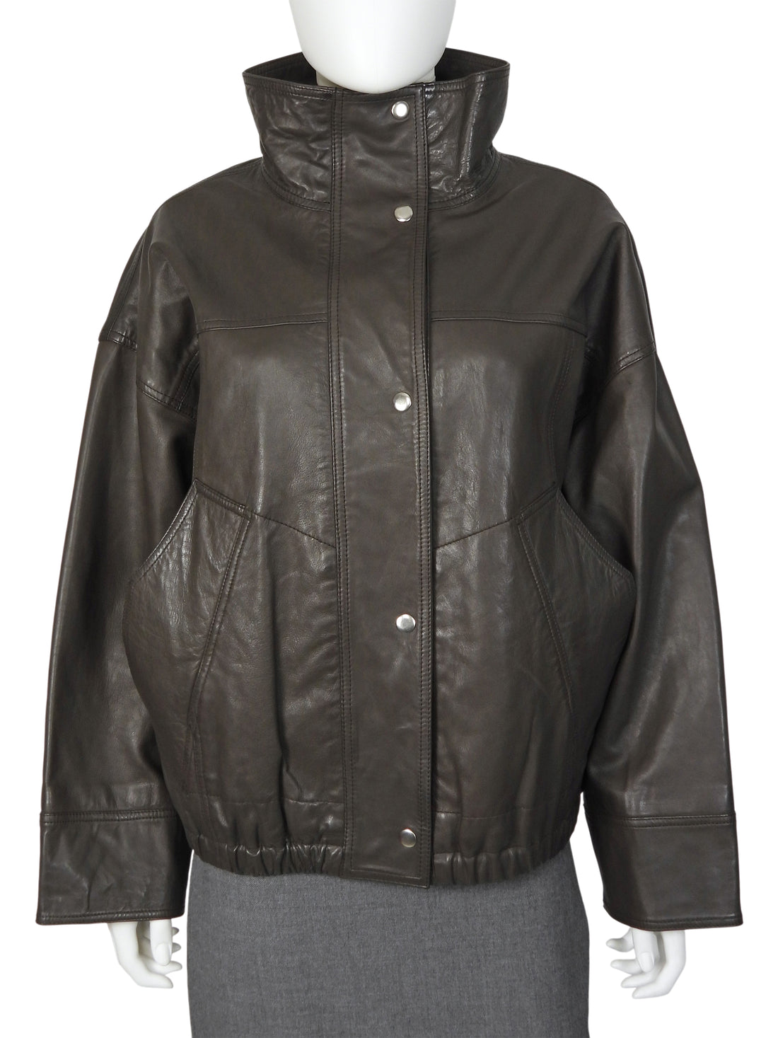 Rohe Brown Brown Leather Snap High Neck Jacket - 34