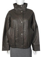 Rohe Brown Brown Leather Snap High Neck Jacket - 34