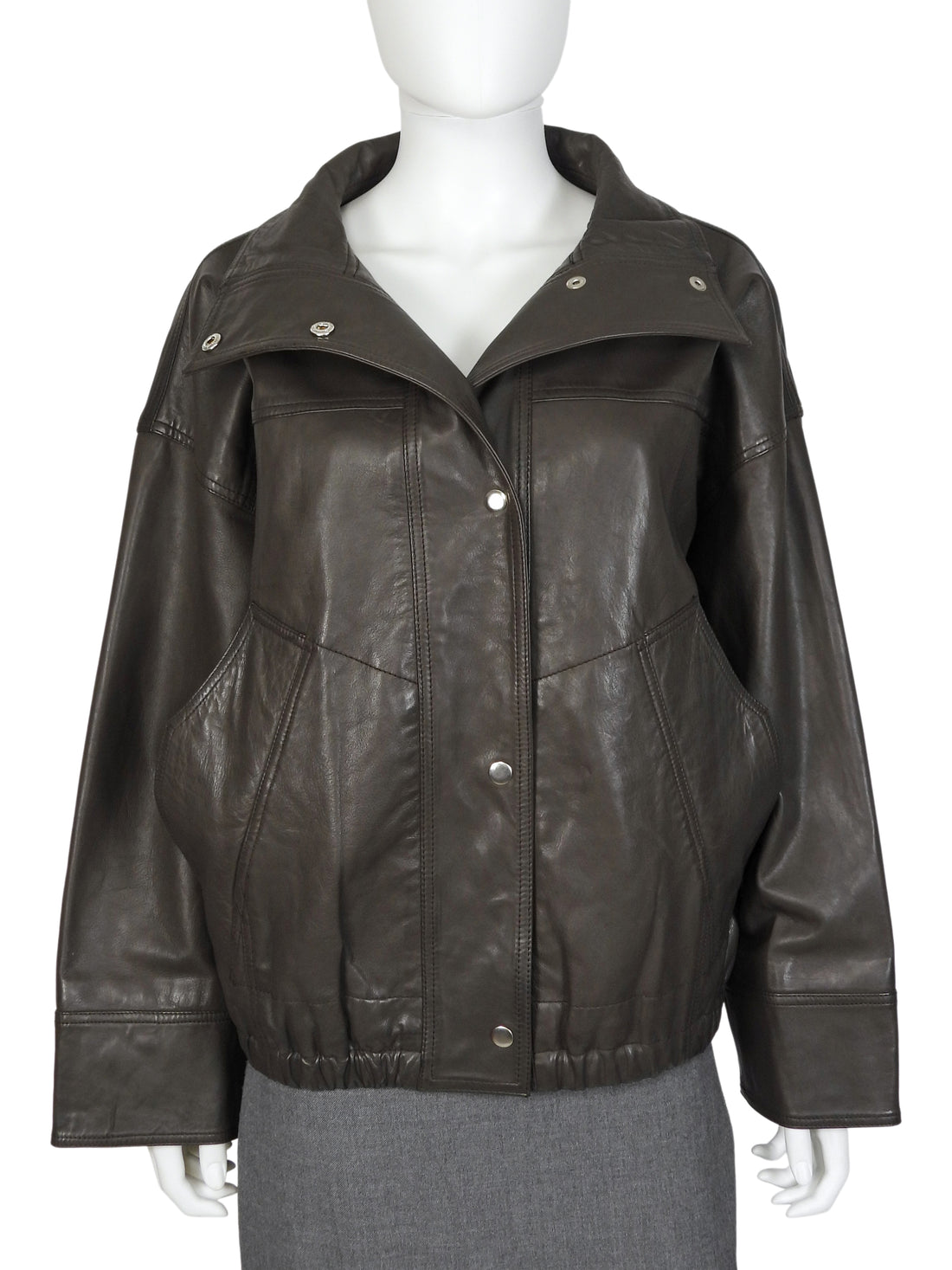 Rohe Brown Brown Leather Snap High Neck Jacket - 34