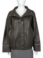 Rohe Brown Brown Leather Snap High Neck Jacket - 34