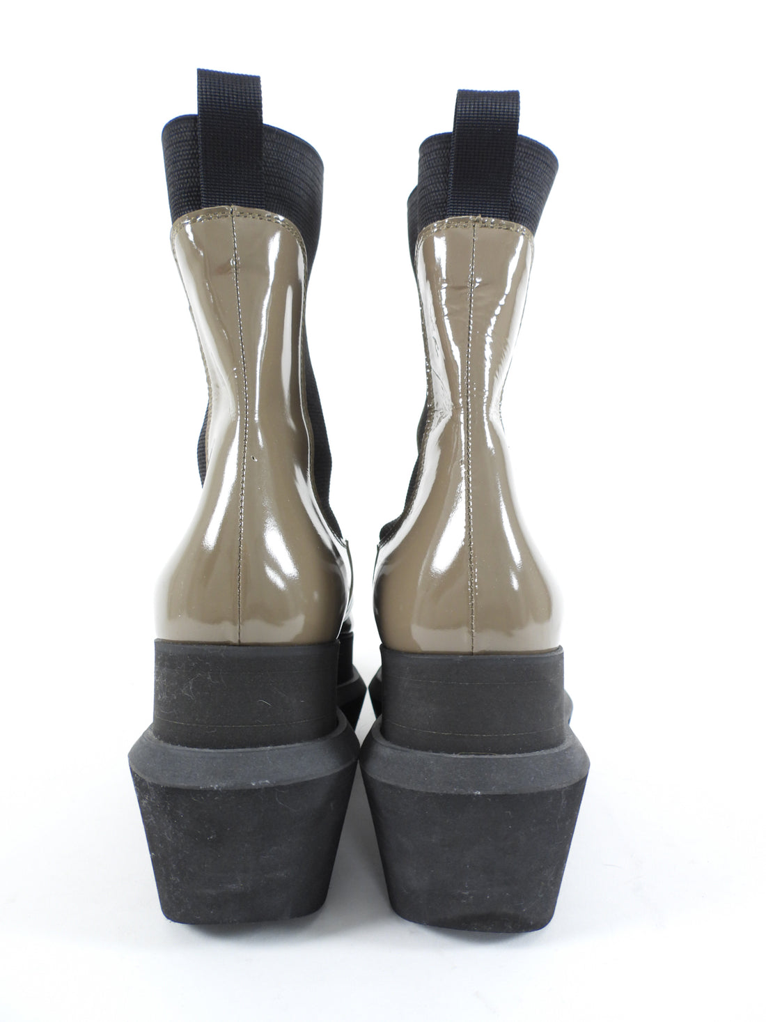 Sacai Taupe Grey Patent Leather Platform Ankle Boots - 7