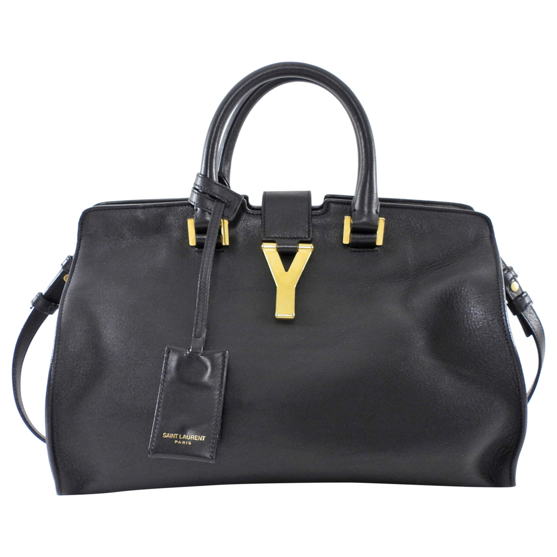 Saint Laurent Vintage Y Ligne Cabas Small Black Leather Two Way Tote Bag