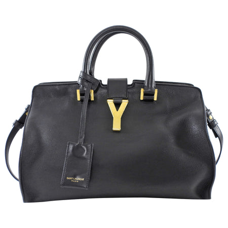 Saint Laurent Vintage Y Ligne Cabas Small Black Leather Two Way Tote Bag