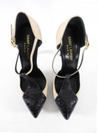 Saint Laurent Beige and Black Python T-strap Heels - 36.5