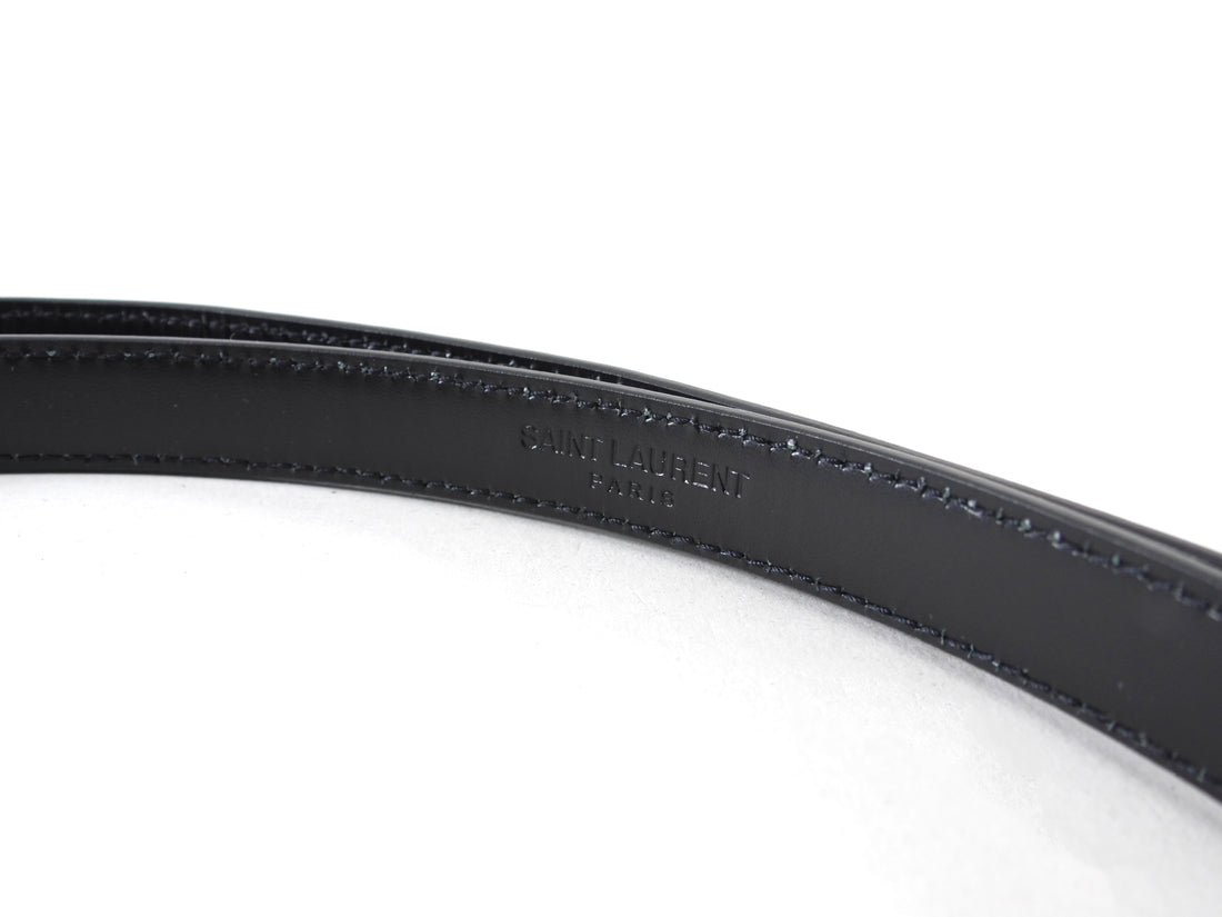 Saint Laurent Black Leather Enamel Buckle Skinny Belt - 33-37"