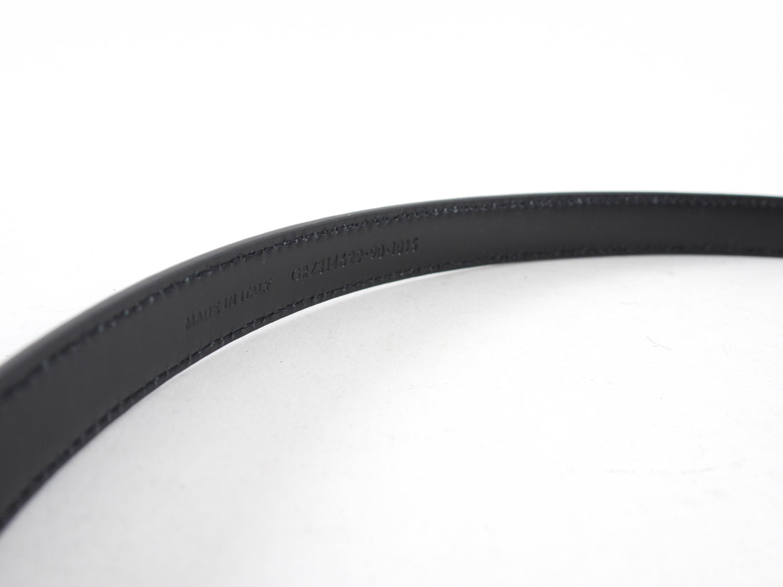 Saint Laurent Black Leather Enamel Buckle Skinny Belt - 33-37"