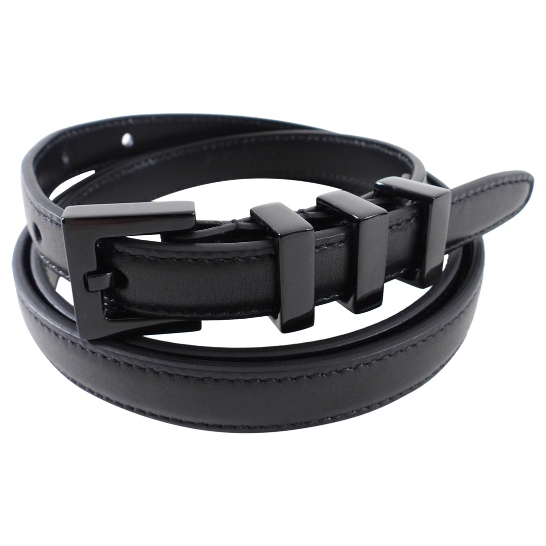 Saint Laurent Black Leather Enamel Buckle Skinny Belt - 33-37"