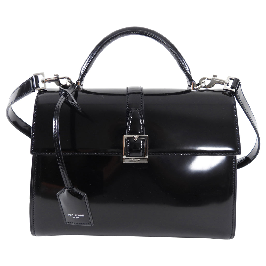 Saint Laurent Black Glossed Leather Le Fermoir Two-Way Bag