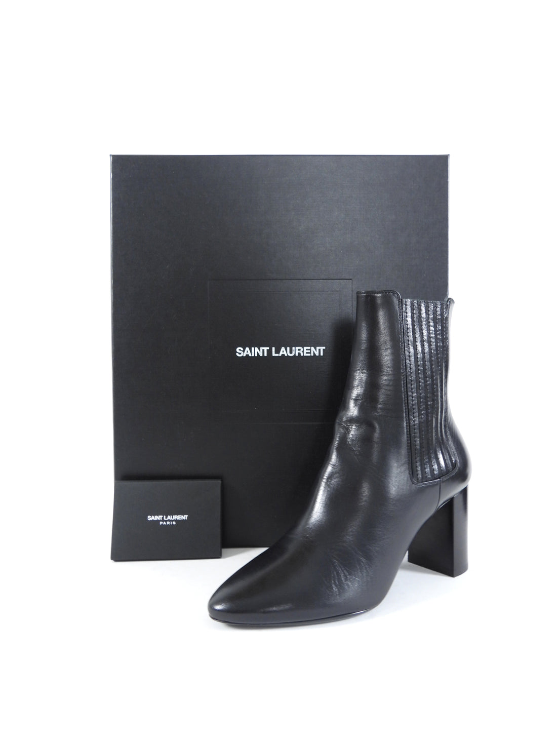 Saint Laurent Black Smooth Leather Lou 75 Block Heel Ankle Boots - 6