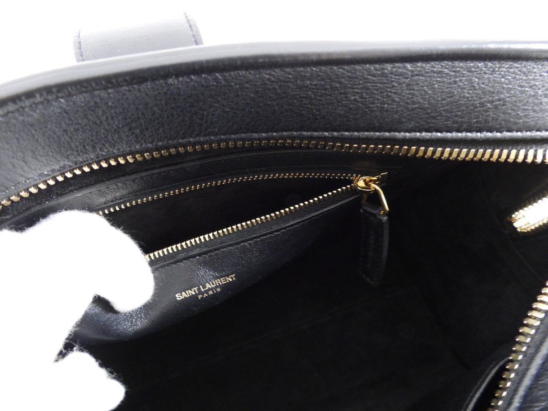 Saint Laurent Black Leather Calfskin Cabas Satchel Bag