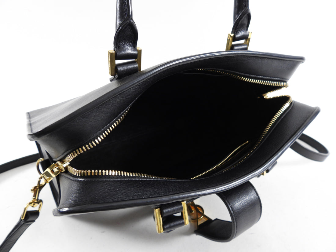 Saint Laurent Black Leather Calfskin Cabas Satchel Bag