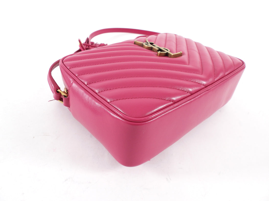 Saint Laurent Cherry Pink Medium Lou Monogram Quilted Camera Bag
