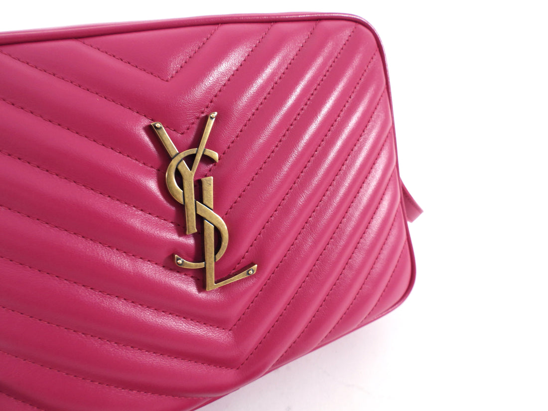 Saint Laurent Cherry Pink Medium Lou Monogram Quilted Camera Bag
