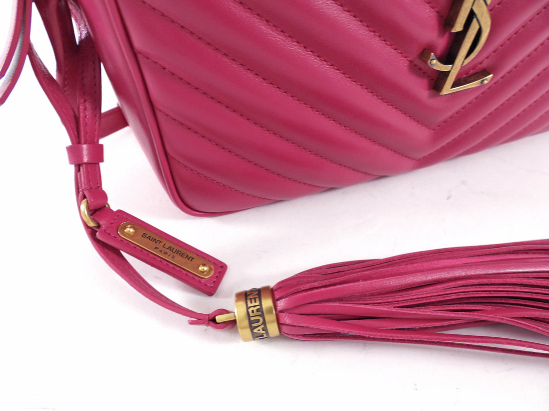Saint Laurent Cherry Pink Medium Lou Monogram Quilted Camera Bag