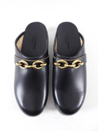 Saint Laurent Black Leather and Goldtone Chain clogs - 41